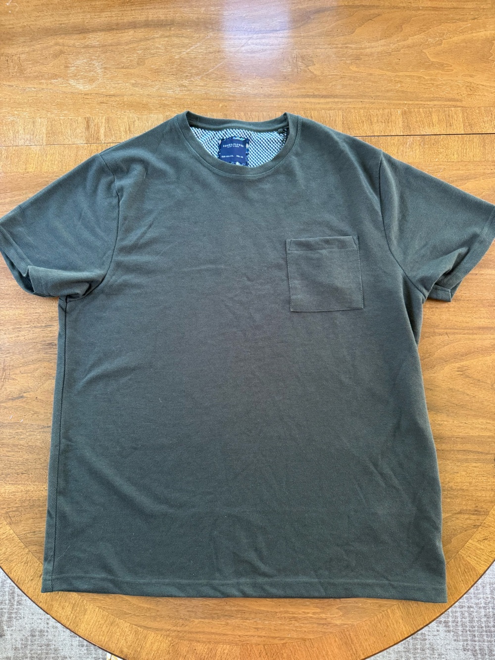 Denim & Flower Men's Dark Olive Green Pocket Crewneck Tee